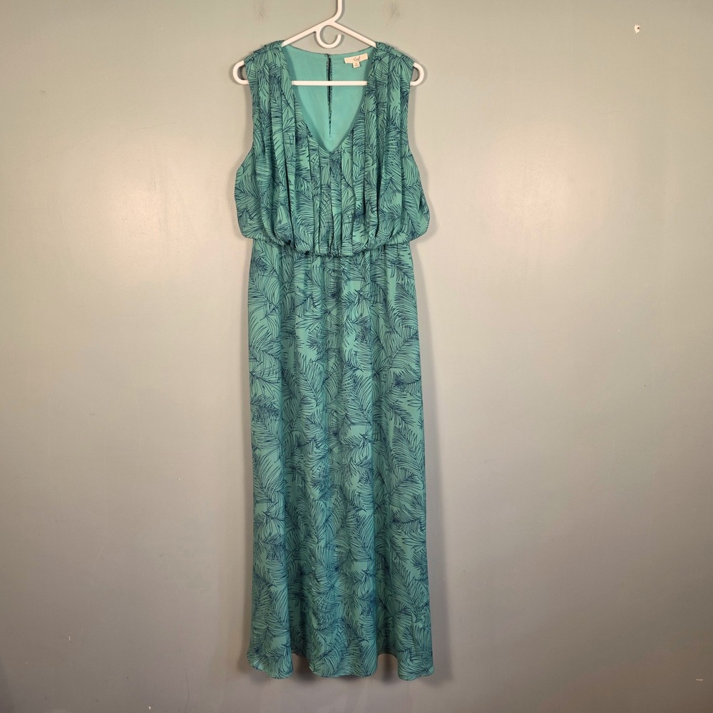 Easel Teal Green Tropical Palm Leaf Print Sleeveless Maxi Dress ED20406 Womens M